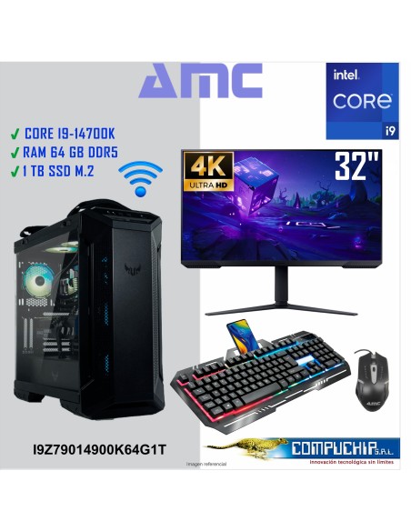 PC INTEL CORE I9-14900K,3.20/6.00GHz, 36 MB, 64GB DDR5, 1TB SSD M.2, MONITOR 32"