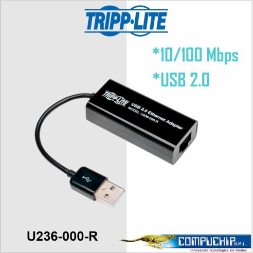 Adaptador de red Tripp-Lite U236-000-R, USB 2.0 a RJ-45 Ethernet 10/100.