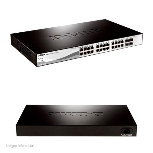 Switch D-Link DGS-1210-28P, Capa 2, PoE, 24 RJ-45 LAN GbE, 4 puertos SFP, Auto MDI/MDIX.