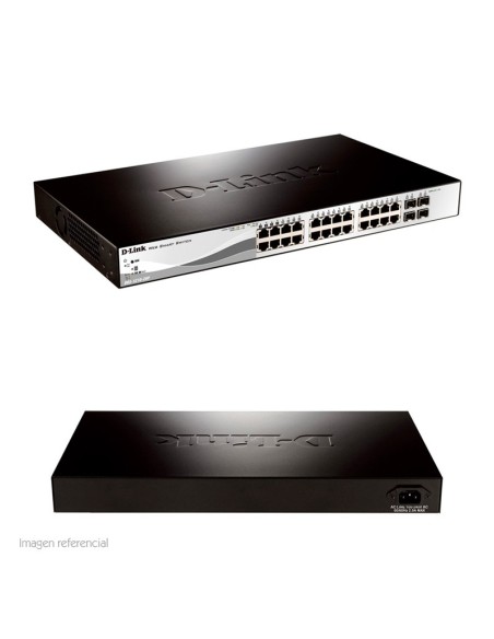 Switch D-Link DGS-1210-28P, Capa 2, PoE, 24 RJ-45 LAN GbE, 4 puertos SFP, Auto MDI/MDIX.