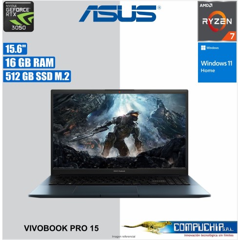 Notebook ASUS VIVOBOOK Pro 15 OLED M6500Q 15.6" 2.8K (2880x1620) , AMD Ryzen 7-6800H hasta 3.2Ghz  , 16GB LPDDR5