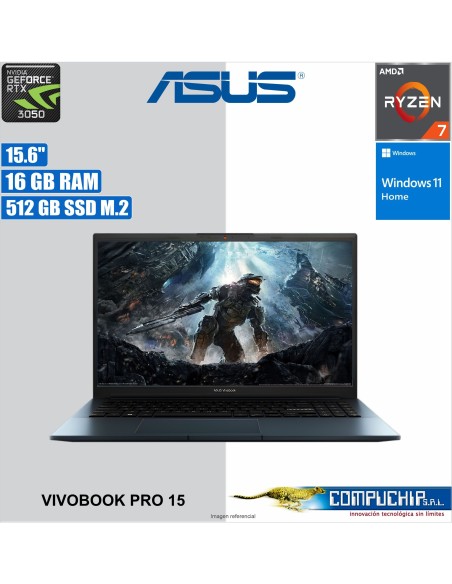 Notebook ASUS VIVOBOOK Pro 15 OLED M6500Q 15.6" 2.8K (2880x1620) , AMD Ryzen 7-6800H hasta 3.2Ghz  , 16GB LPDDR5