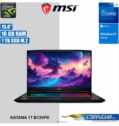Notebook MSI Katana 17 B13VFK 17.3" FHD IPS Core i9-13900H hasta 5.40GHz 16GB DDR5-5200MHz