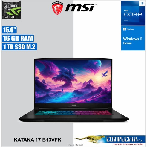 Notebook MSI Katana 17 B13VFK 17.3" FHD IPS Core i9-13900H hasta 5.40GHz 16GB DDR5-5200MHz
