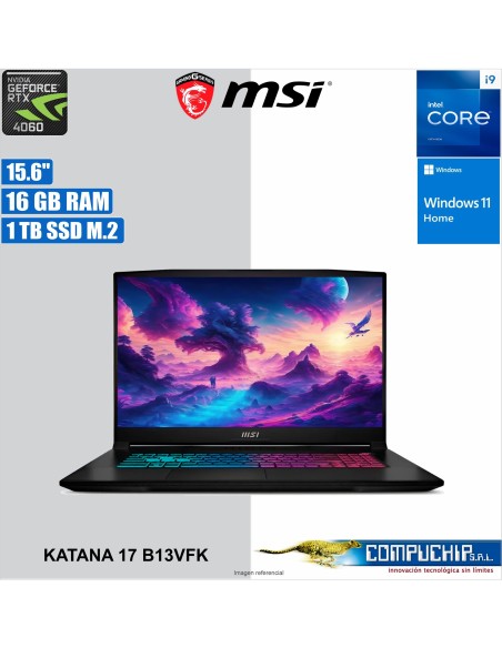 Notebook MSI Katana 17 B13VFK 17.3" FHD IPS Core i9-13900H hasta 5.40GHz 16GB DDR5-5200MHz