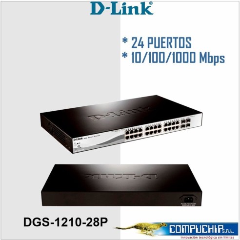Switch D-Link DGS-1210-28P, Capa 2, PoE, 24 RJ-45 LAN GbE, 4 puertos SFP, Auto MDI/MDIX.