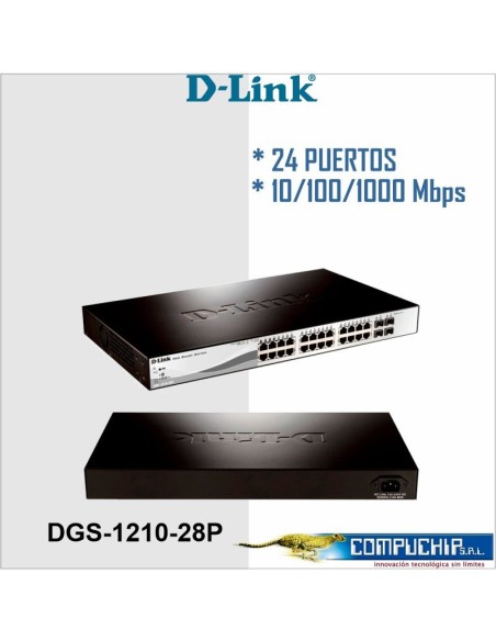 Switch D-Link DGS-1210-28P, Capa 2, PoE, 24 RJ-45 LAN GbE, 4 puertos SFP, Auto MDI/MDIX.