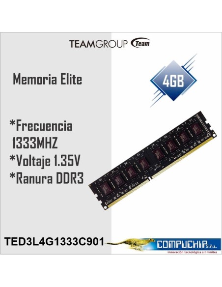 Memoria TEAMGROUP ELITE DDR3 4GB DDR3L-1333 MHz, CL9, 1.35V