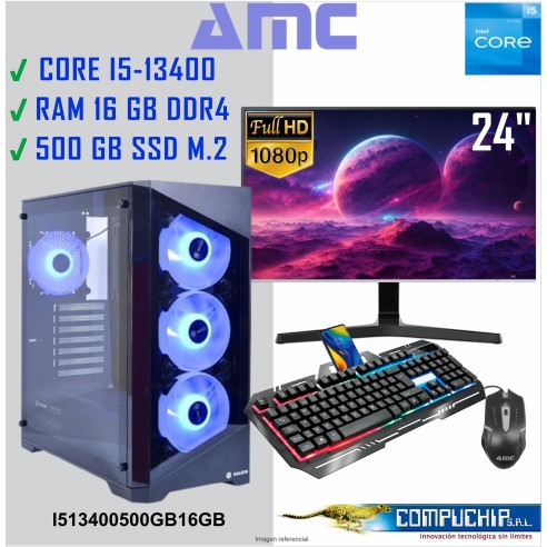 PC INTEL CORE I5-13400 2.50/4.60 GHZ, ARIES 06, 16GB DDR4 , 500 GB M.2 SSD, MONITOR 24".