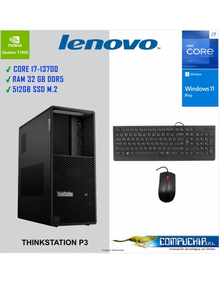 Workstation Tower Lenovo ThinkStation P3 Core i7-13700 hasta 5.2GHz 32GB DDR5-4400 Non-ECC