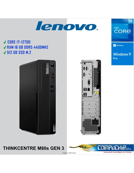 Computadora Lenovo ThinkCentre M80s Gen 3, Core i7-12700 2.1/4.8GHz, 16GB DDR5-4400MHz 1TB SSD, MONITOR 23.8".