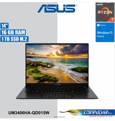 Laptop ASUS Zenbook 14" OLED UM3406HA-QD015W, AMD Ryzen™ 7 8840HS hasta 5.1Ghz, 16GB LPDDR5X, 1TB
