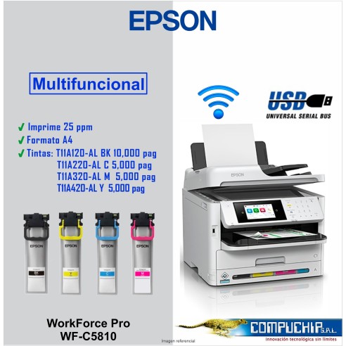 Multifuncional de tinta Epson WorkForce Pro WF-C5810, Imprime/Escanea/Copia/Fax/LAN/WiFi.