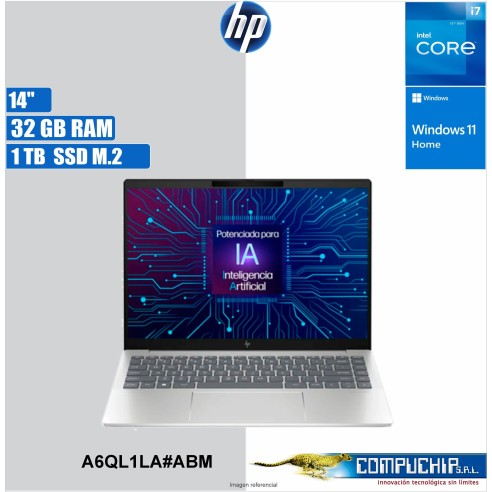 Notebook HP Pavilion Plus 14-ew1002la, Core Ultra 7 155H hasta 4.8GHz, 32GB LPDDR5x-6400