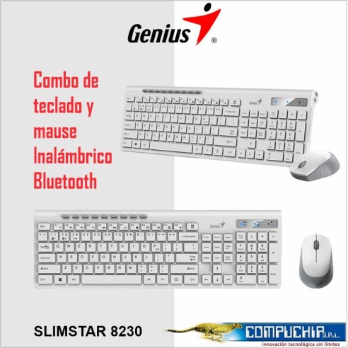 TECLADO GENIUS + MOUSE SLIMSTAR 8230 WIRELESS/BLUETOOTH MULTIMEDIA SP WHITE (31340015401)