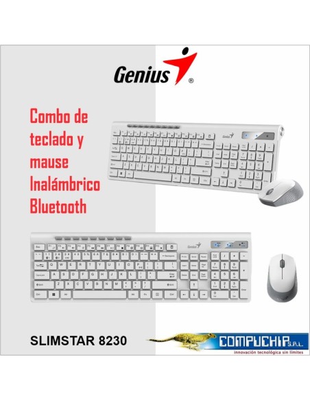 TECLADO GENIUS + MOUSE SLIMSTAR 8230 WIRELESS/BLUETOOTH MULTIMEDIA SP WHITE (31340015401)