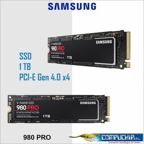 Unidad en estado solido Samsung 980 PRO 1TB SSD M.2 2280, PCIe Gen 4.0 x4, NVMe 1.3c