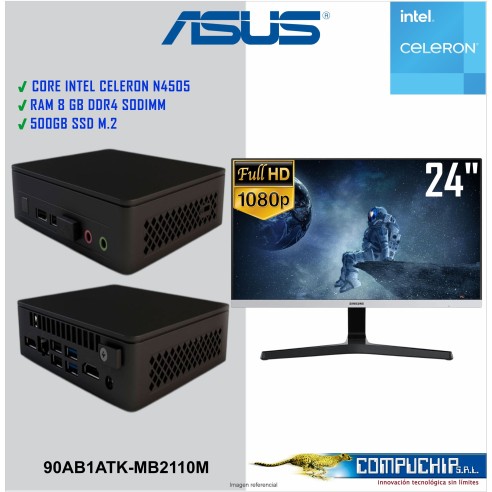 MINI PC ASUS NUC 11 ESSENTIAL CELERON N4505 ATLAS CANYON, MONITOR SAMSUNG 24"