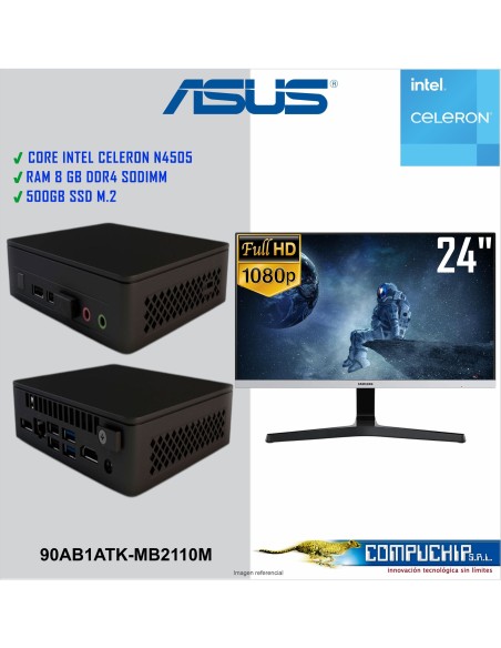 MINI PC ASUS NUC 11 ESSENTIAL CELERON N4505 ATLAS CANYON, MONITOR SAMSUNG 24"