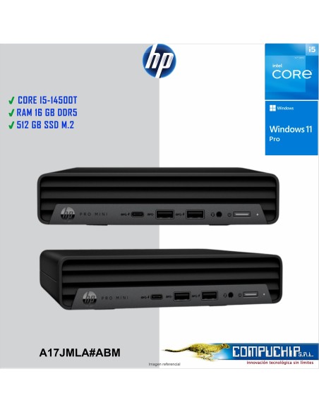 Computadora HP Pro Mini 400 G9, Core i5-14500T 1.70/4.80GHz, 16GB (1x16GB) DDR5-4800MHz