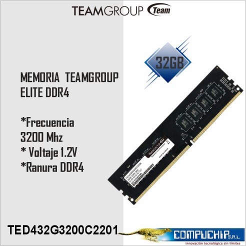 Memoria TEAMGROUP ELITE DDR4, 32GB (1x32GB) DDR4-3200MHz, CL22, 1.2V, Blanco.