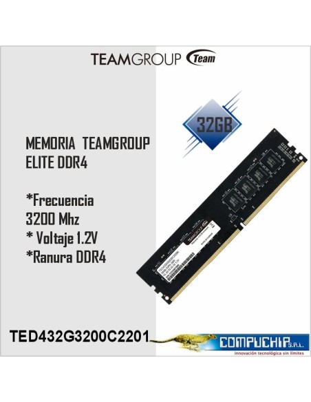 Memoria TEAMGROUP ELITE DDR4, 32GB (1x32GB) DDR4-3200MHz, CL22, 1.2V, Blanco.