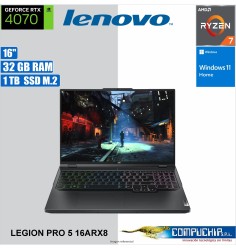 Notebook Lenovo Legion Pro 5 16ARX8 16" WQXGA IPS Ryzen 7 7745HX 3.6/5.1GHz 32GB DDR5-5200
