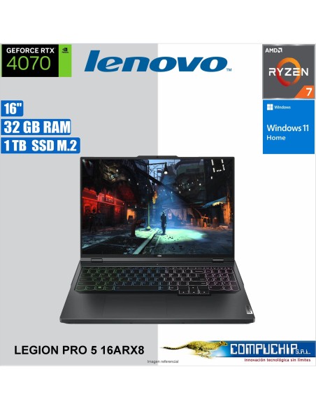 Notebook Lenovo Legion Pro 5 16ARX8 16" WQXGA IPS Ryzen 7 7745HX 3.6/5.1GHz 32GB DDR5-5200