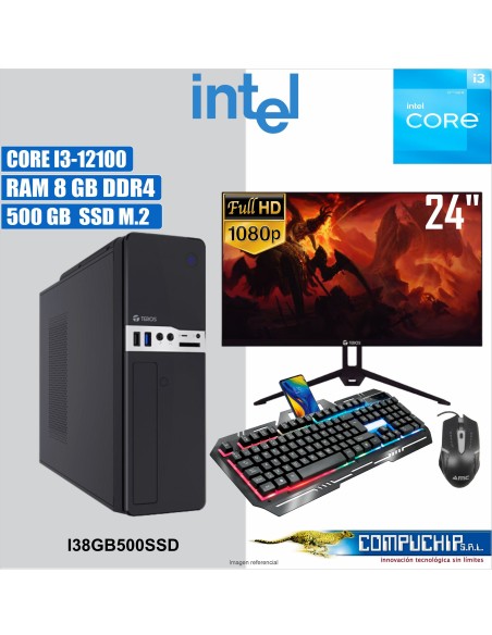 PC INTEL CORE I3-12100, 3.3/4.3 GHZ, 16GB DDR4, 512GB M.2 SSD , MONITOR 24".