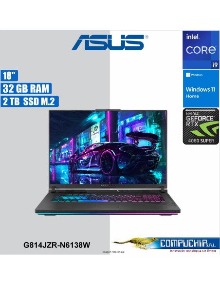 ASUS ROG Strix G18 G814JZR-N6138W 18" 2.5K Intel Core  i9-14900HX hasta 5.8 Ghz, 32GB DDR5, 2 TB SSD M.2