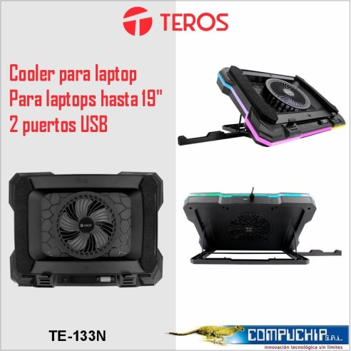 Cooler TEROS TE-7133N RGB, compatible con notebooks de 14" hasta 19"