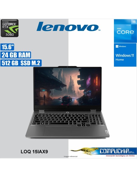 Notebook Lenovo LOQ 15IAX9 15.6" FHD IPS, Core i5-12450HX hasta 4.4GHz, 24GB DDR5-4800MHz