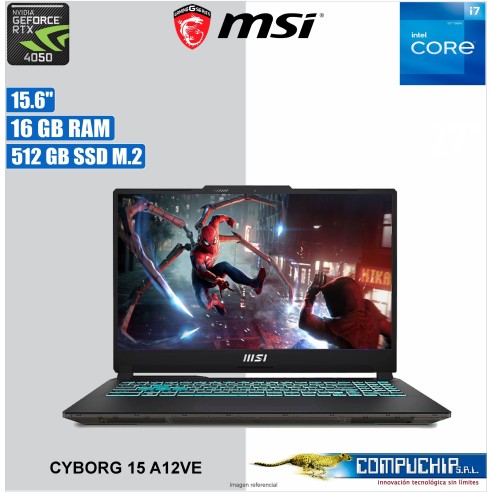 Notebook MSI Cyborg 15 A12VE 15.6" FHD IPS Core i7-12650H hasta 4.7GHz, 16GB DDR4-3200MHz