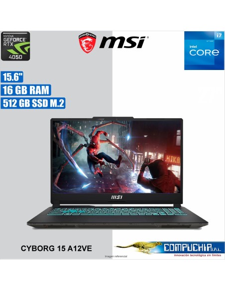 Notebook MSI Cyborg 15 A12VE 15.6" FHD IPS Core i7-12650H hasta 4.7GHz, 16GB DDR4-3200MHz
