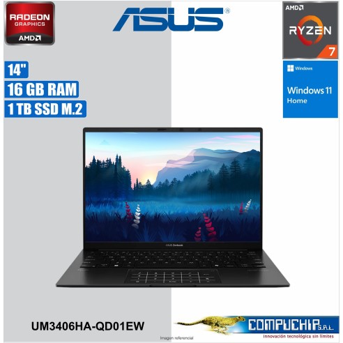 Notebook ASUS UM3406HA-QD01EW, 14" WUXGA OLED, AMD Ryzen 7 8840HS 3.3/5.1GHz, 16GB LPDDR5X