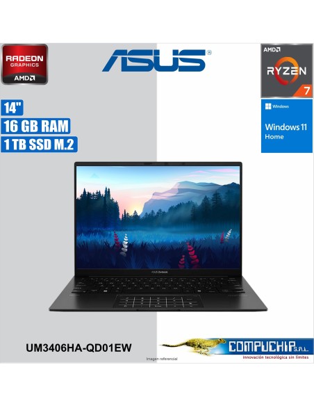 Notebook ASUS UM3406HA-QD01EW, 14" WUXGA OLED, AMD Ryzen 7 8840HS 3.3/5.1GHz, 16GB LPDDR5X