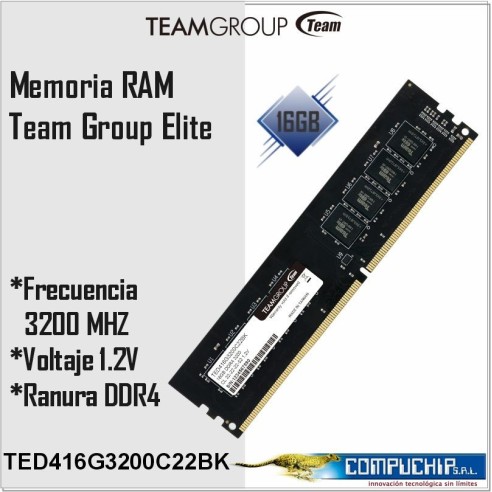 MEMORIA RAM TEAMGROUP ELITE 16GB, DDR4-3200 MHZ, 1.2V, CL22-22-22-5TEAMGROUP ELITE 16GB, DDR4-3200 MHZ, 1.2V, CL22-22-22-5