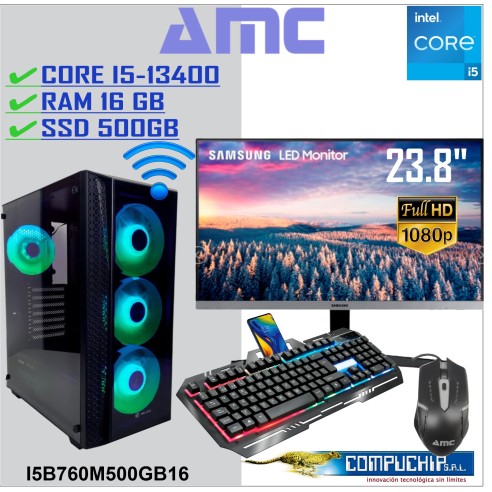 PC INTEL Core i5-13400 2.50/4.60GHz 20MB,  CASE GAMER, 16GB DDR4 , 500GB M.2 SSD, MONITOR 24".