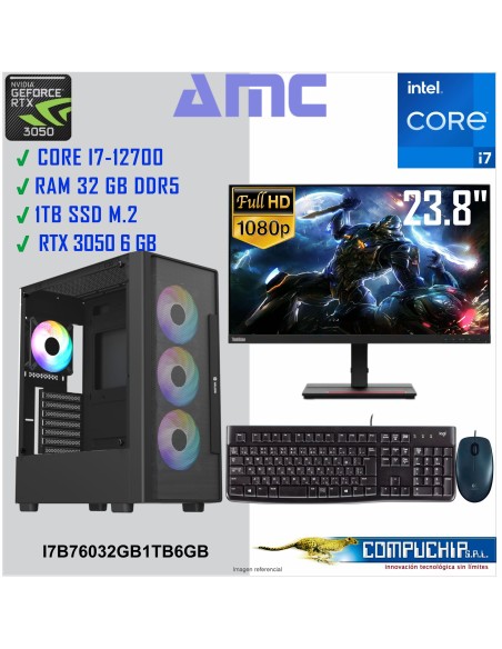 PC AMC INTEL CORE I7-12700F 2.10/ 4.90 GHz, 32GB DDR5, 1TB M.2 SSD, RTX 3050 6GB, MONITOR 23.8".