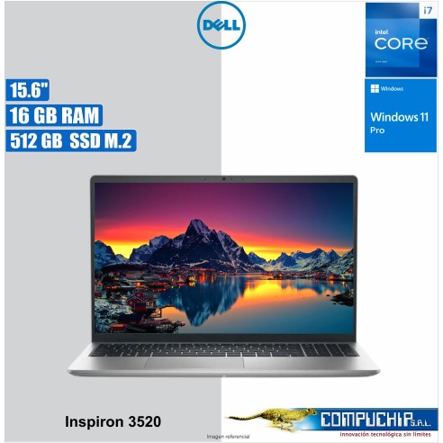 Notebook Dell Inspiron 3520, 15.6" FHD IPS, Core i7-1255U hasta 4.7GHz, 16GB DDR4 SO-DIMM