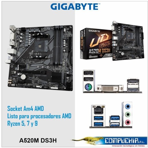 Motherboard Gigabyte A520M DS3H (rev. 1.0), AM4, DDR4, HDMI, DVI-D, DP, HD Audio.