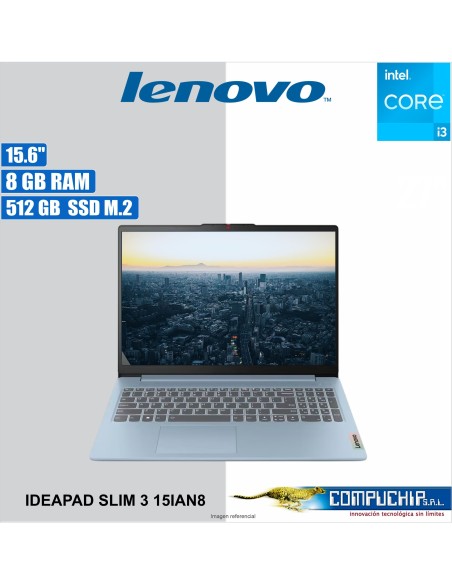 Notebook Lenovo IdeaPad Slim 3 15IAN8 15.6" FHD TN Core i3-N305 1.8/3.8GHz 8GB LPDDR5-4800