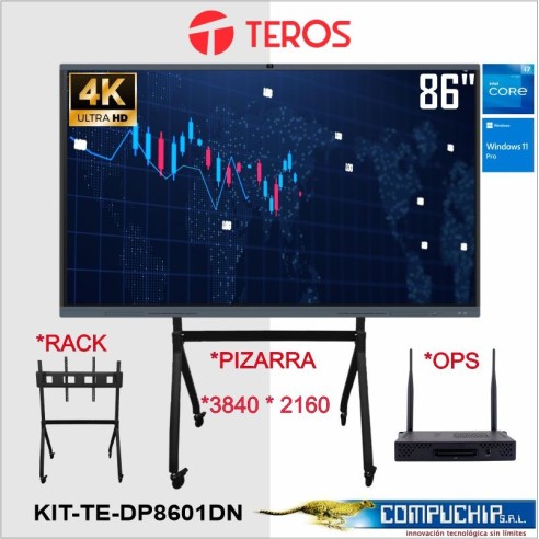 KIT de Pantalla Táctil Interactiva TEROS TE-DP8601DN + Rack portátil TEROS TE-9010S + Modulo de computadora (OPS) TEOPSI741