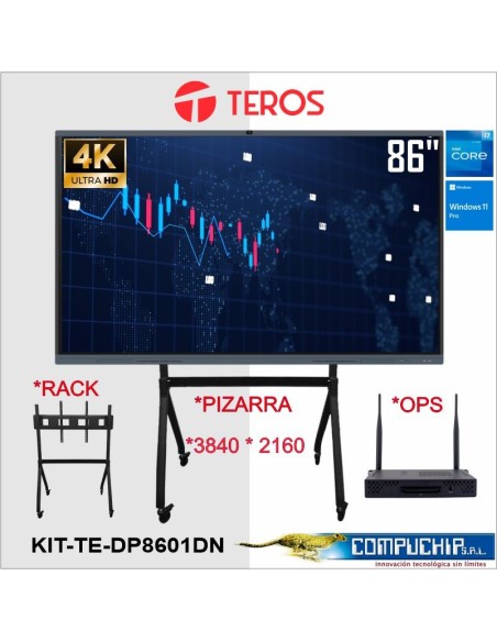 KIT de Pantalla Táctil Interactiva TEROS TE-DP8601DN + Rack portátil TEROS TE-9010S + Modulo de computadora (OPS) TEOPSI741