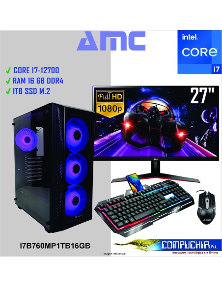 PC AMC INTEL CORE I7-12700 2.10 / 4.90 GHz, 16GB DDR4, 1 TB M.2 SSD, MONITOR 27"