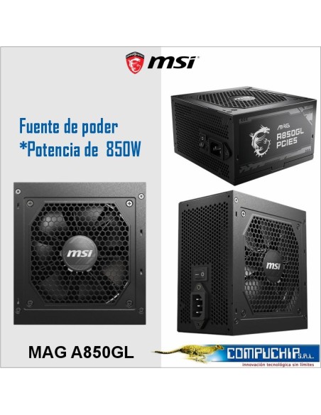 Fuente de alimentación MSI MAG A850GL PCIE5, 850W, 80 PLUS Gold, Formato ATX.