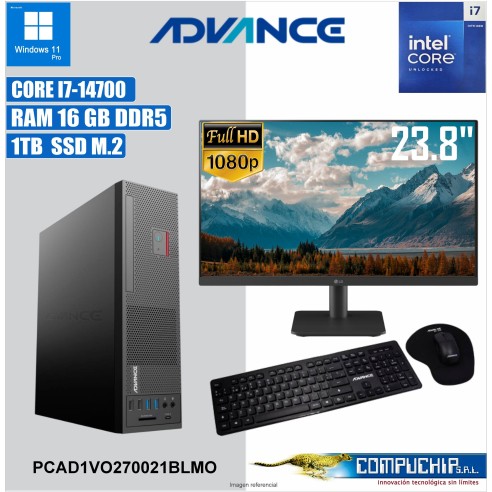 Computadora Advance Vission VO2770, Intel Core i7-14700 2.1GHz, 16GB DDR5, 1TB SSD M.2 NMVe, Monitor LG 23.8"