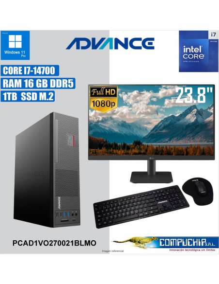 Computadora Advance Vission VO2770, Intel Core i7-14700 2.1GHz, 16GB DDR5, 1TB SSD M.2 NMVe, Monitor LG 23.8"