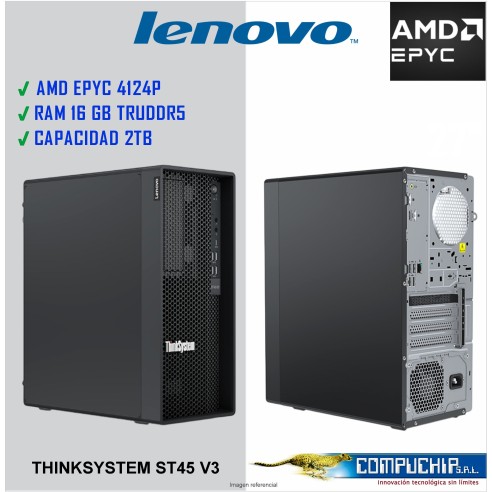 Servidor Lenovo ThinkSystem ST45 V3, AMD EPYC 4124P 3.8/5.1GHz/4C/16MB Cache, TDP: 65W