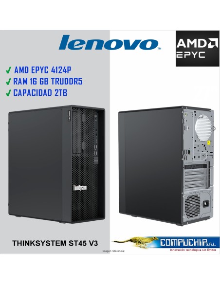 Servidor Lenovo ThinkSystem ST45 V3, AMD EPYC 4124P 3.8/5.1GHz/4C/16MB Cache, TDP: 65W